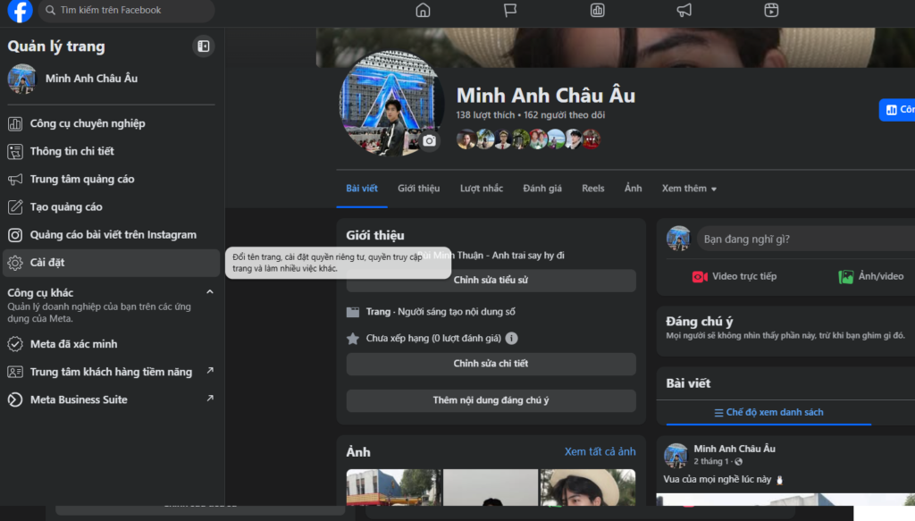 Cách đổi tên fanpage Facebook trên điện thoại và máy tính cai dat doi ten fanpage